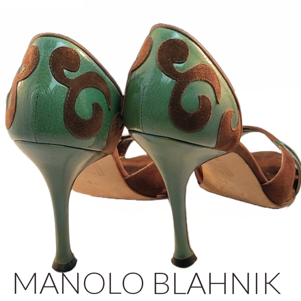 Manolo Blahnik Palmata D'Orsay heels, Neimans Exclusive grn/brwn  S: 36